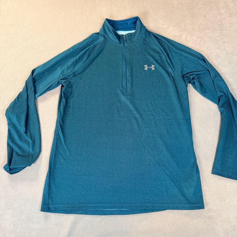 Under Armour HeatGear Men’s Teal Long Sleeve Quarter Zip- Loose- Medium